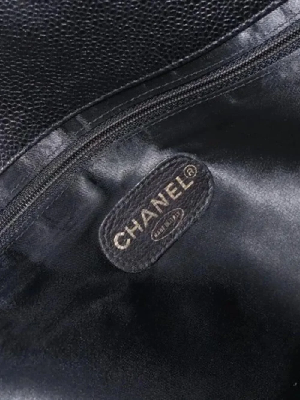 CHANEL COCO Mark Chain Tote Bag Grained Calf Skin Black CC Auth MY307